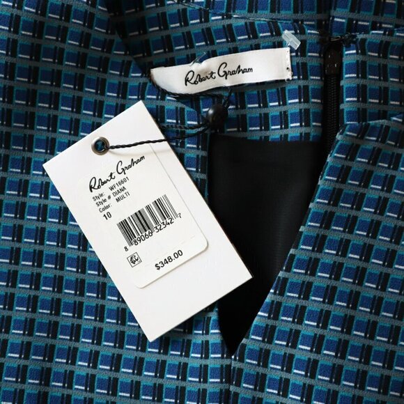 Robert Graham Blue Diana Check Print Short Sleeve Fitted Sheath Dress NWT New 10 - Picture 7 of 7